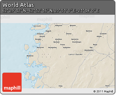 Shaded Relief 3D Map of the Area around 62° 40' 59" N, 21° 19' 30" E