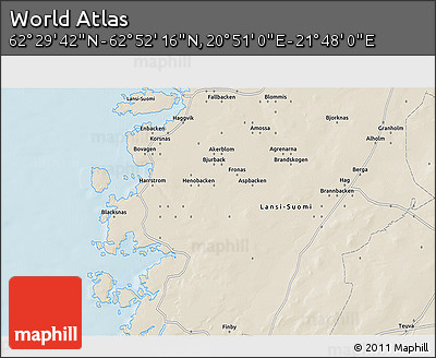 Shaded Relief 3D Map of the Area around 62° 40' 59" N, 21° 19' 30" E