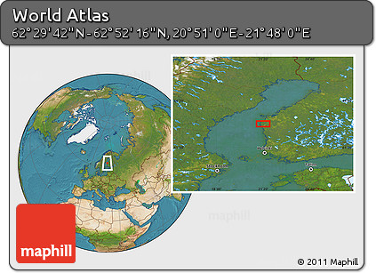 Satellite Location Map of the Area around 62° 40' 59" N, 21° 19' 30" E