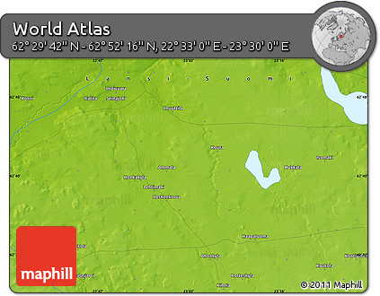Physical Map of the Area around 62° 40' 59" N, 23° 1' 29" E