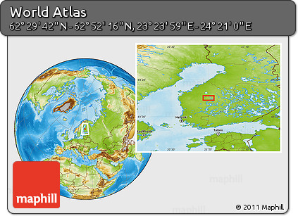 Physical Location Map of the Area around 62° 40' 59" N, 23° 52' 30" E