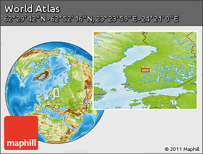 Physical Location Map of the Area around 62° 40' 59" N, 23° 52' 30" E