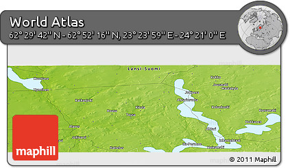 Physical Panoramic Map of the Area around 62° 40' 59" N, 23° 52' 30" E