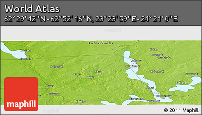 Physical Panoramic Map of the Area around 62° 40' 59" N, 23° 52' 30" E