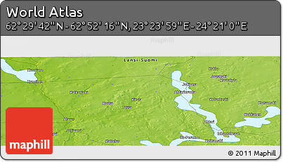 Physical Panoramic Map of the Area around 62° 40' 59" N, 23° 52' 30" E