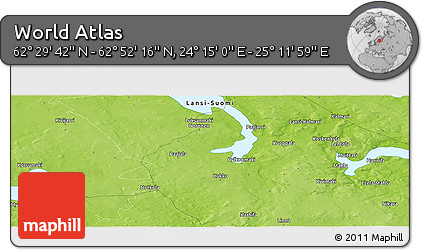 Physical Panoramic Map of the Area around 62° 40' 59" N, 24° 43' 30" E