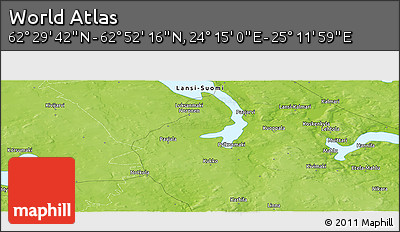 Physical Panoramic Map of the Area around 62° 40' 59" N, 24° 43' 30" E