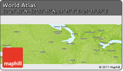 Physical Panoramic Map of the Area around 62° 40' 59" N, 24° 43' 30" E