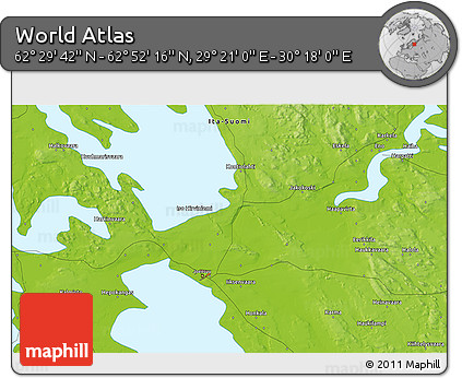 Physical 3D Map of the Area around 62° 40' 59" N, 29° 49' 30" E