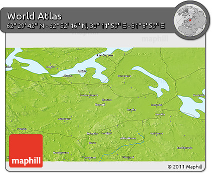 Physical 3D Map of the Area around 62° 40' 59" N, 30° 40' 29" E