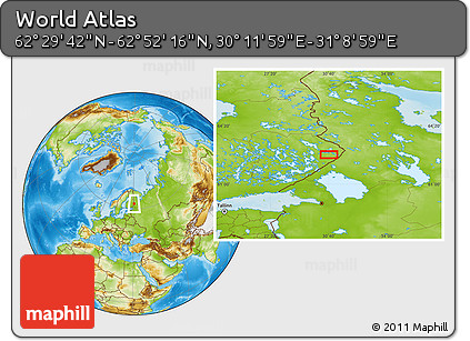 Physical Location Map of the Area around 62° 40' 59" N, 30° 40' 29" E