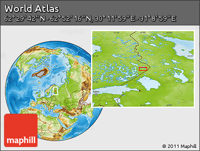 Physical Location Map of the Area around 62° 40' 59" N, 30° 40' 29" E