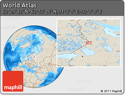 Shaded Relief Location Map of the Area around 62° 40' 59" N, 31° 31' 29" E
