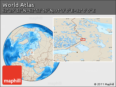 Shaded Relief Location Map of the Area around 62° 40' 59" N, 31° 31' 29" E