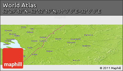 Physical Panoramic Map of the Area around 62° 40' 59" N, 31° 31' 29" E