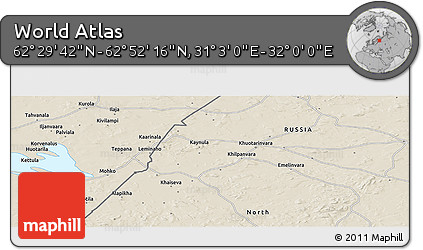 Shaded Relief Panoramic Map of the Area around 62° 40' 59" N, 31° 31' 29" E
