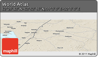 Shaded Relief Panoramic Map of the Area around 62° 40' 59" N, 31° 31' 29" E