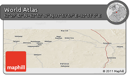 Shaded Relief Panoramic Map of the Area around 62° 40' 59" N, 32° 22' 30" E