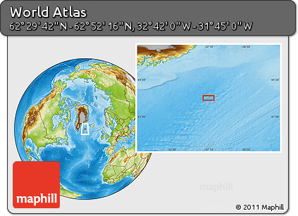 Physical Location Map of the Area around 62° 40' 59" N, 32° 13' 30" W