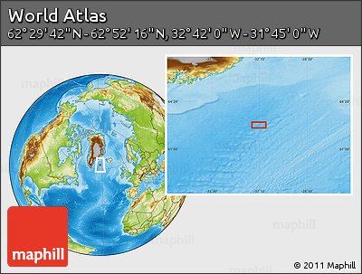 Physical Location Map of the Area around 62° 40' 59" N, 32° 13' 30" W