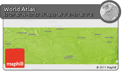 Physical Panoramic Map of the Area around 62° 40' 59" N, 33° 13' 30" E