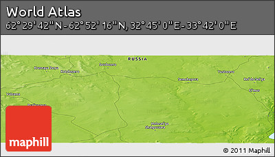 Physical Panoramic Map of the Area around 62° 40' 59" N, 33° 13' 30" E