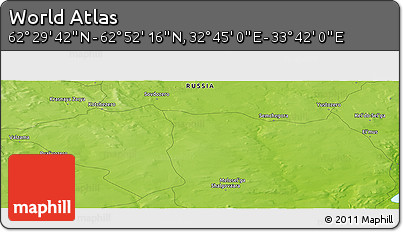 Physical Panoramic Map of the Area around 62° 40' 59" N, 33° 13' 30" E