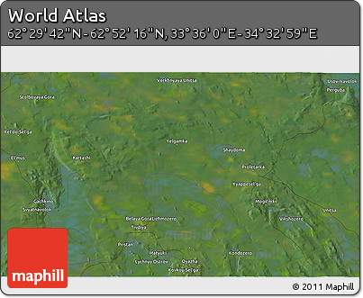 Satellite 3D Map of the Area around 62° 40' 59" N, 34° 4' 30" E