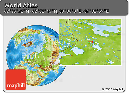 Physical Location Map of the Area around 62° 40' 59" N, 34° 4' 30" E