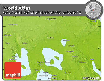 Physical Map of the Area around 62° 40' 59" N, 34° 4' 30" E
