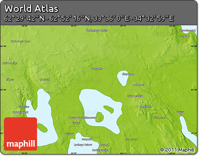 Physical Map of the Area around 62° 40' 59" N, 34° 4' 30" E