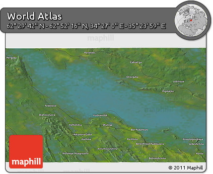 Satellite 3D Map of the Area around 62° 40' 59" N, 34° 55' 29" E