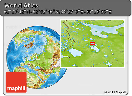 Physical Location Map of the Area around 62° 40' 59" N, 34° 55' 29" E