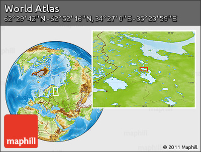 Physical Location Map of the Area around 62° 40' 59" N, 34° 55' 29" E