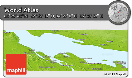 Physical Panoramic Map of the Area around 62° 40' 59" N, 34° 55' 29" E