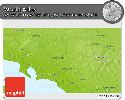 Physical 3D Map of the Area around 62° 40' 59" N, 35° 46' 29" E