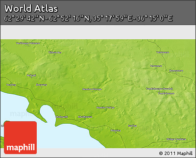 Physical 3D Map of the Area around 62° 40' 59" N, 35° 46' 29" E