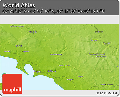 Physical 3D Map of the Area around 62° 40' 59" N, 35° 46' 29" E