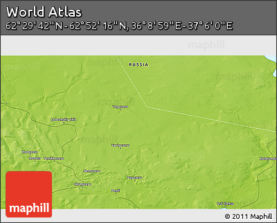 Physical 3D Map of the Area around 62° 40' 59" N, 36° 37' 30" E