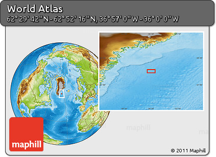 Physical Location Map of the Area around 62° 40' 59" N, 36° 28' 30" W