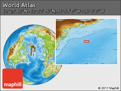 Physical Location Map of the Area around 62° 40' 59" N, 36° 28' 30" W