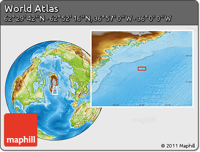 Physical Location Map of the Area around 62° 40' 59" N, 36° 28' 30" W