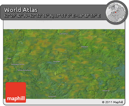 Satellite 3D Map of the Area around 62° 40' 59" N, 38° 19' 30" E
