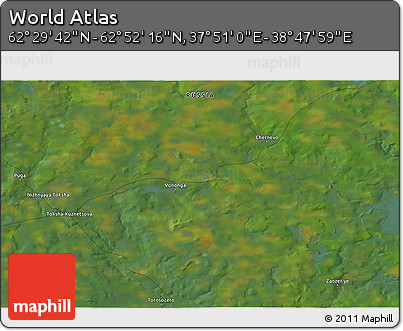 Satellite 3D Map of the Area around 62° 40' 59" N, 38° 19' 30" E