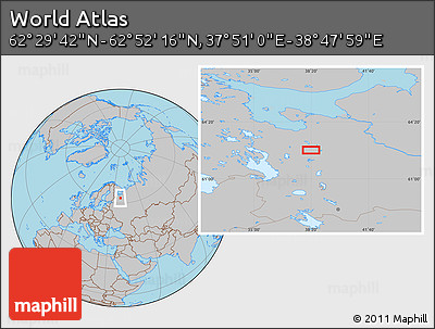 Gray Location Map of the Area around 62° 40' 59" N, 38° 19' 30" E