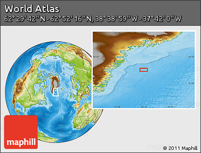 Physical Location Map of the Area around 62° 40' 59" N, 38° 10' 29" W