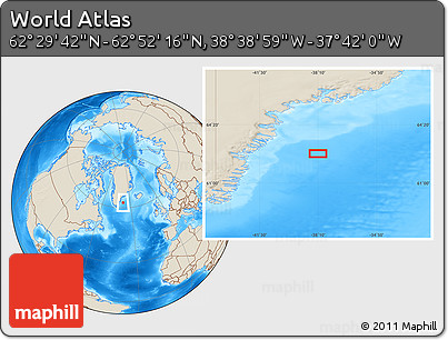 Shaded Relief Location Map of the Area around 62° 40' 59" N, 38° 10' 29" W