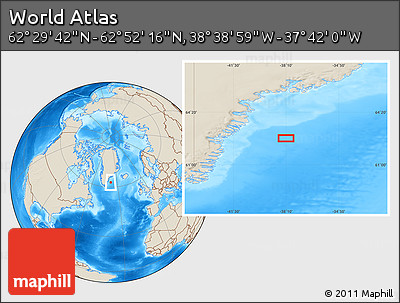 Shaded Relief Location Map of the Area around 62° 40' 59" N, 38° 10' 29" W