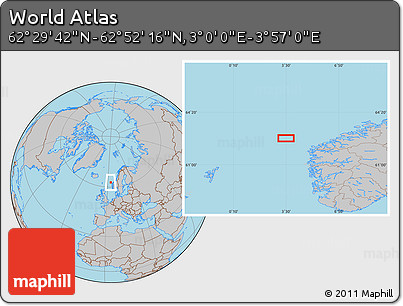 Gray Location Map of the Area around 62° 40' 59" N, 3° 28' 30" E