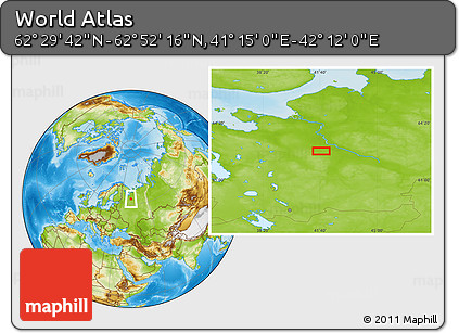 Physical Location Map of the Area around 62° 40' 59" N, 41° 43' 30" E